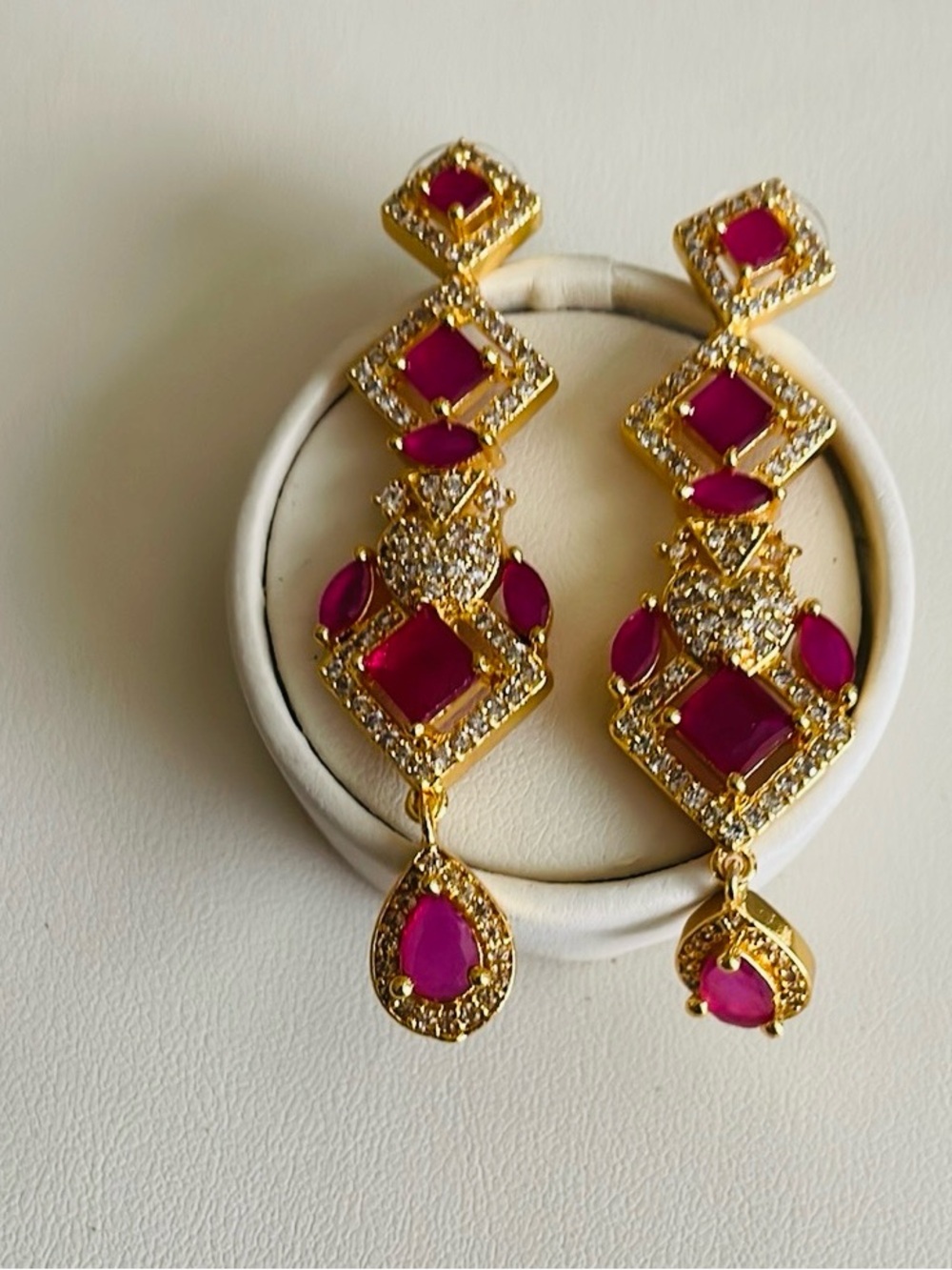 Gold-Tone red Gemstone Drop Earrings